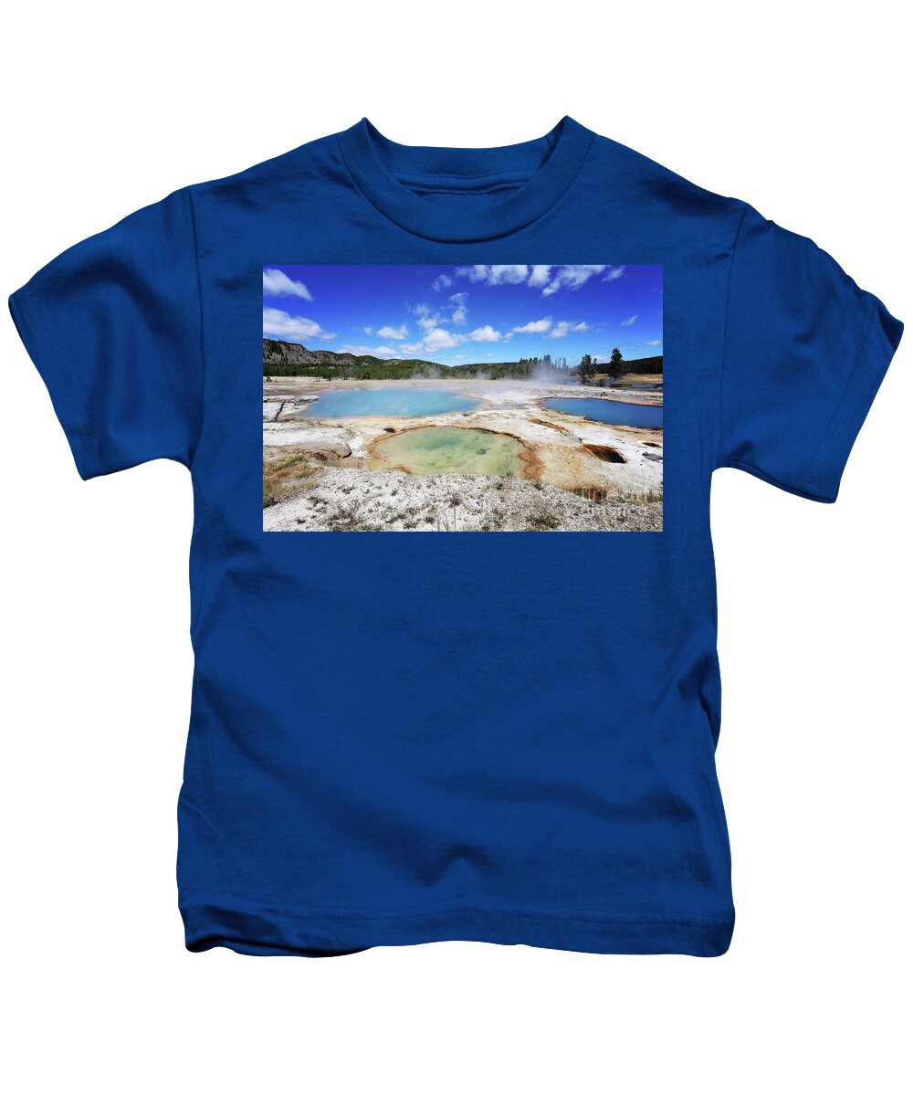 Yellowstone Kids T-Shirt featuring the photograph Yellowstone thermal pools by Sylvia Cook