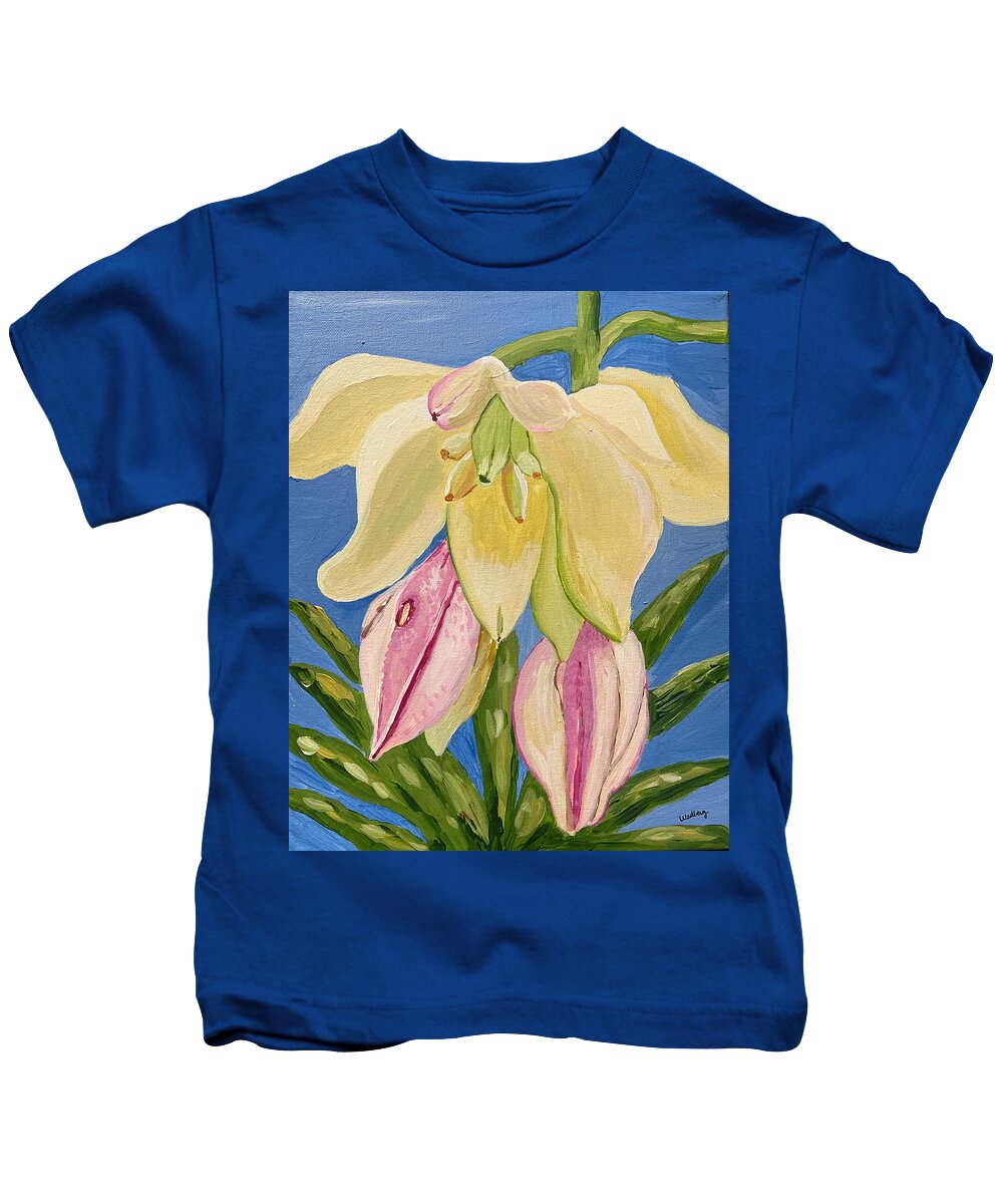 Yucca Kids T-Shirt featuring the painting Yucca Flower by Christina Wedberg