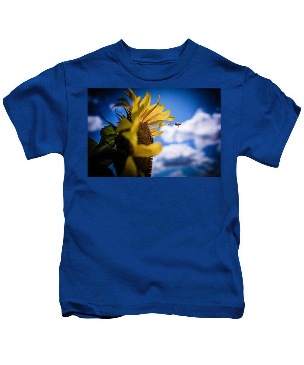  Kids T-Shirt featuring the photograph Zooming Bee by Nicole Engstrom