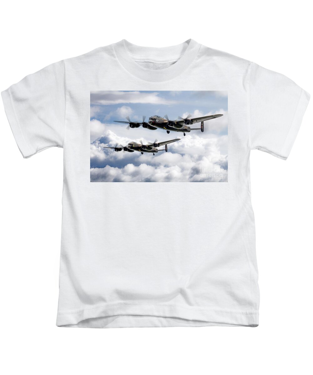 Avro Lancaster Kids T-Shirt featuring the digital art Flying Lancasters by Airpower Art