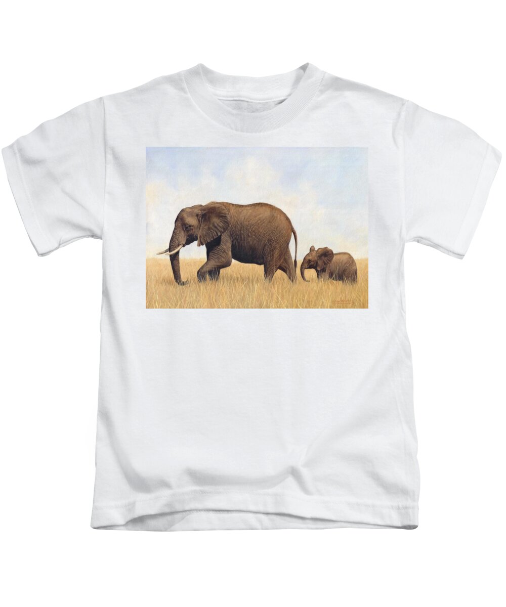 African Kids T-Shirt featuring the painting African Elephants #2 by David Stribbling