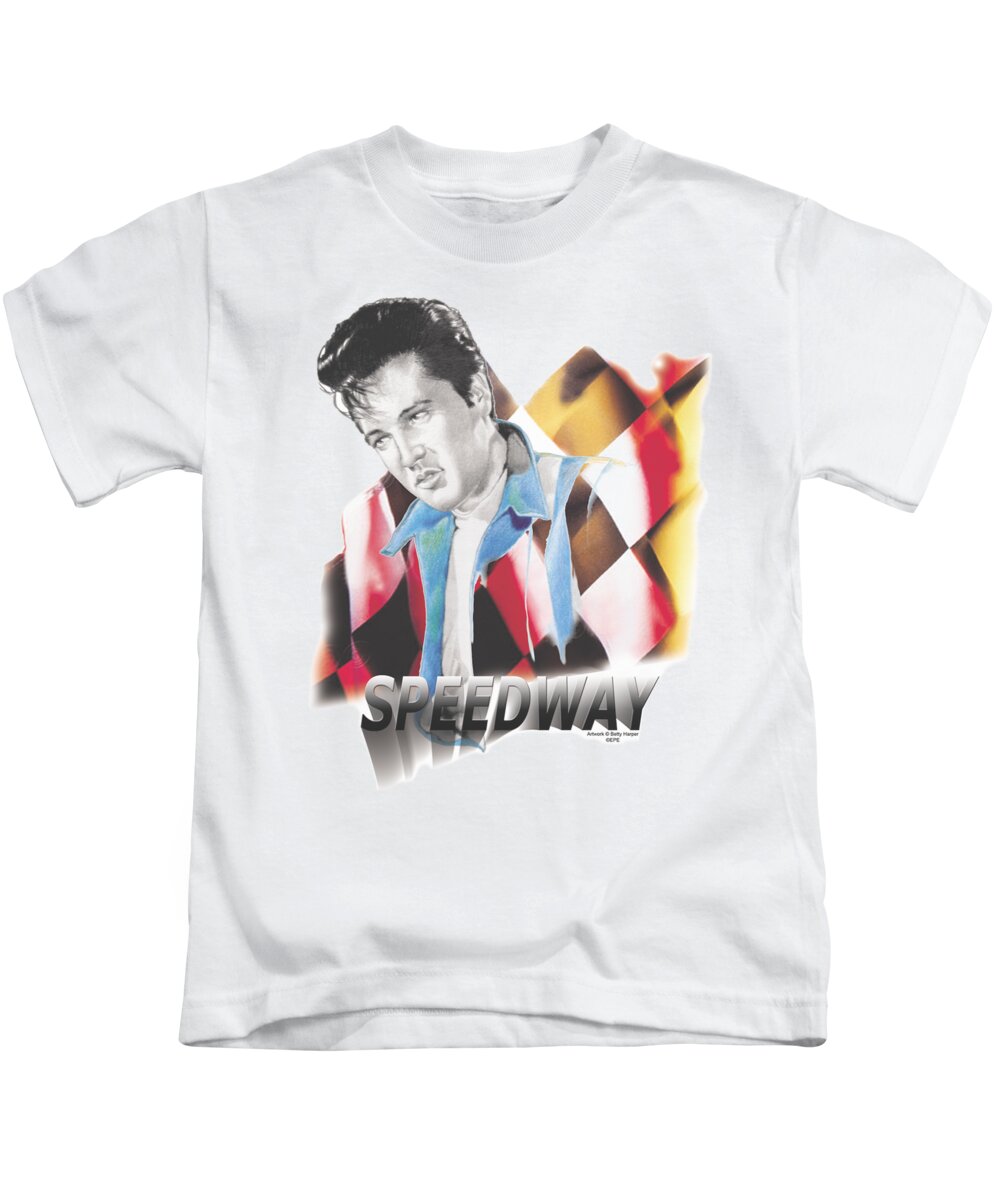  Kids T-Shirt featuring the digital art Elvis - Speedway by Brand A