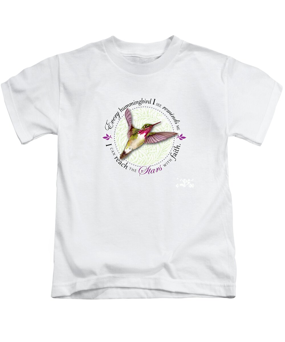 Bird Kids T-Shirt featuring the painting I can reach the stars with faith #2 by Amy Kirkpatrick