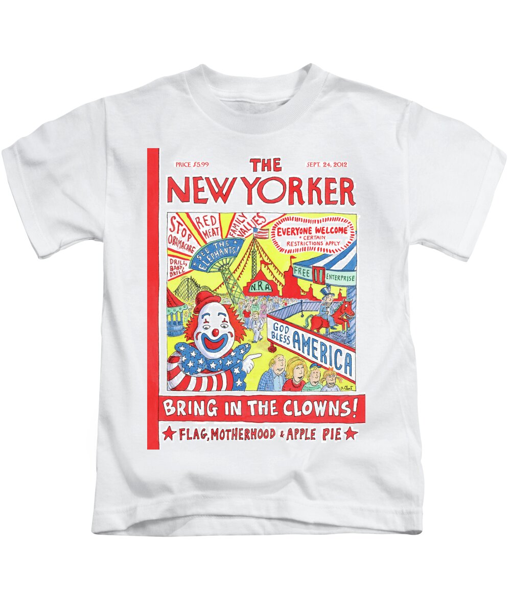 Politics Kids T-Shirt featuring the painting Bring In The Clowns by Roz Chast