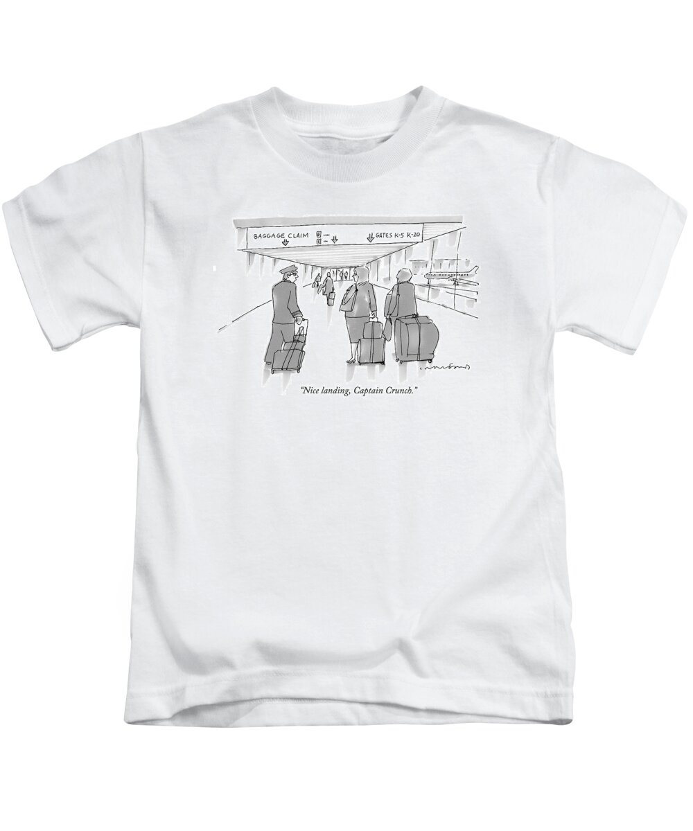 Airports Kids T-Shirt featuring the drawing Nice Landing by Michael Crawford