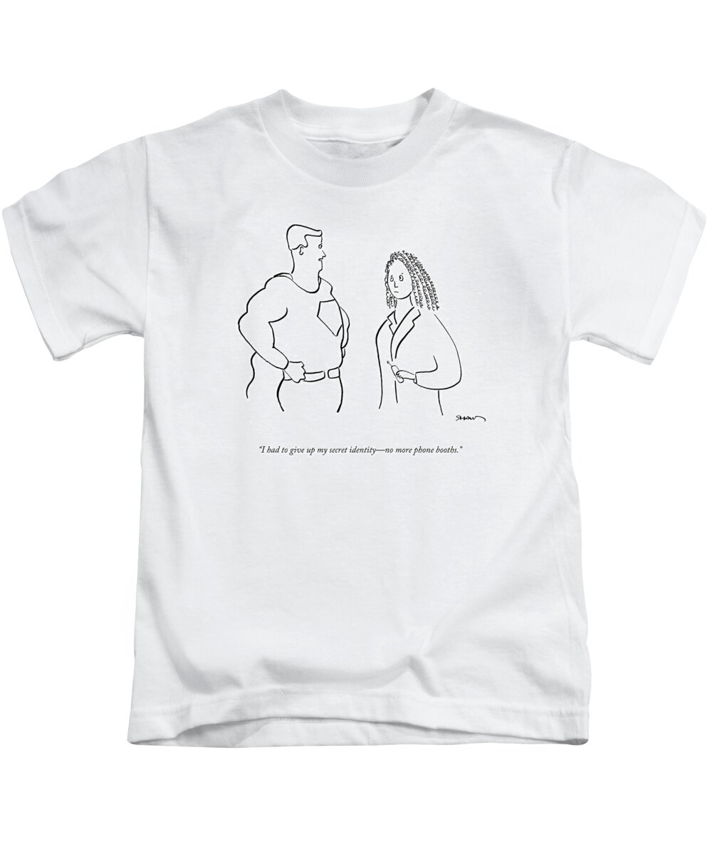Superheroes Kids T-Shirt featuring the drawing I Had To Give Up My Secret Identity - No More by Michael Shaw