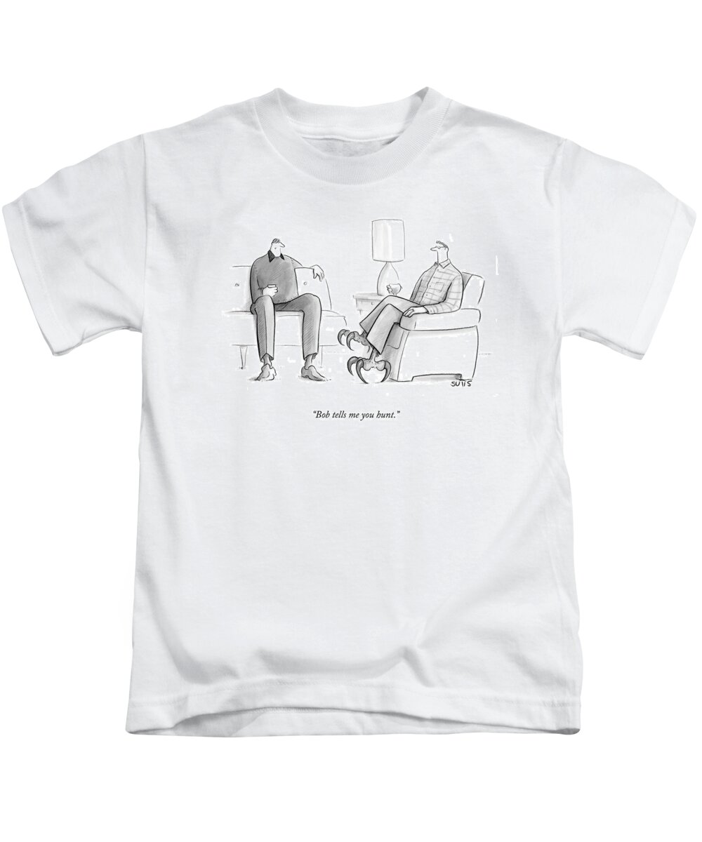 Feet Kids T-Shirt featuring the drawing Bob Tells Me You Hunt by Julia Suits