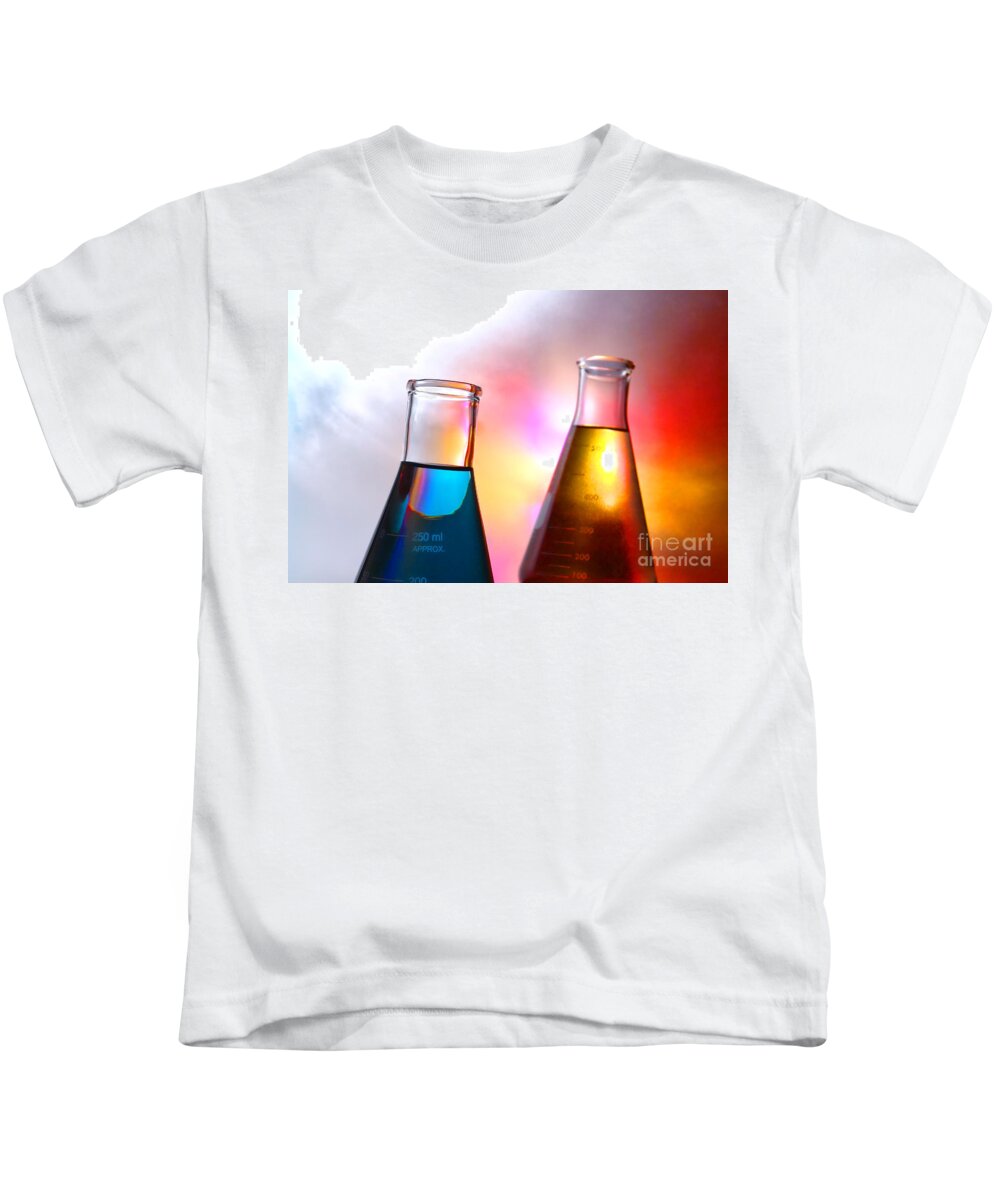 Flask Kids T-Shirt featuring the photograph Laboratory Equipment in Science Research Lab by Science Research Lab By Olivier Le Queinec