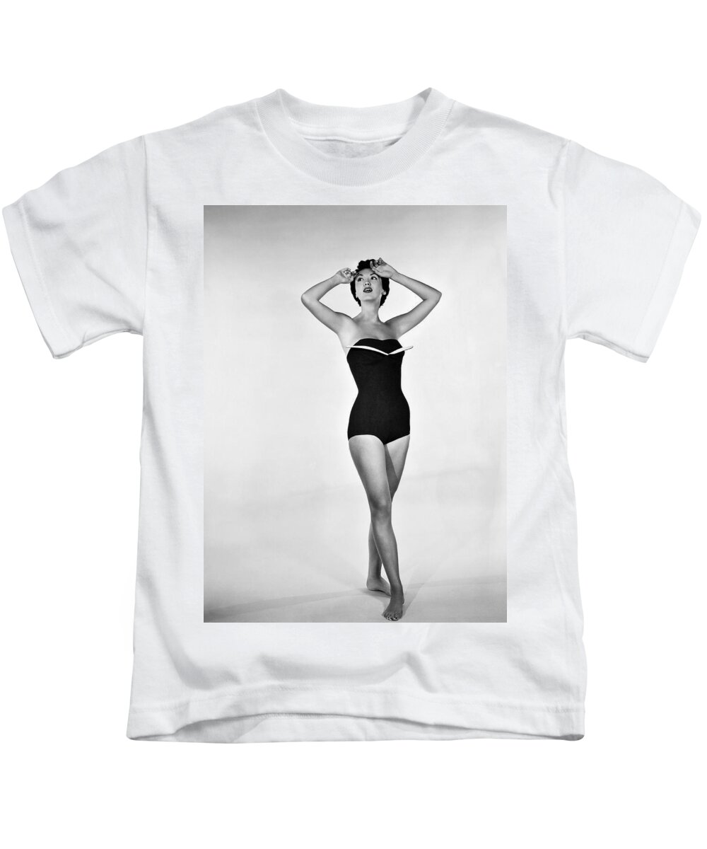 1 Person Kids T-Shirt featuring the photograph 1960s Bathing Suit Design by Underwood Archives