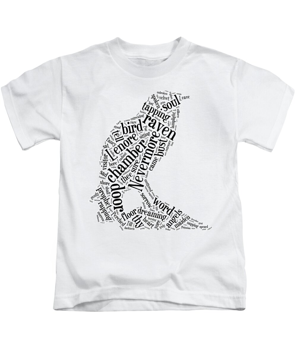 Raven Kids T-Shirt featuring the digital art The Raven by Edgar Allan Poe Word Cloud #2 by Philip Ralley