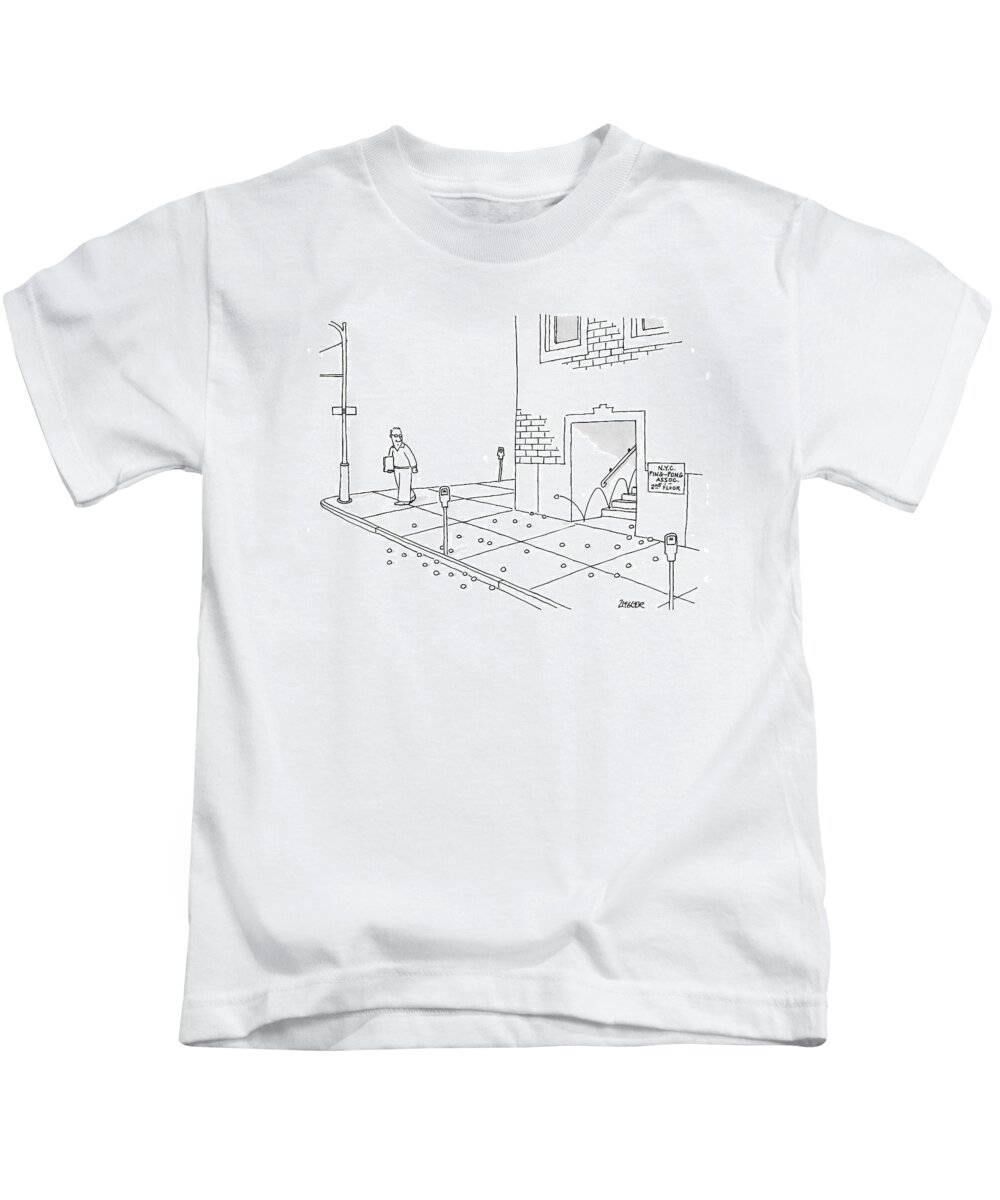 Ping Pong Kids T-Shirt featuring the drawing N.y.c. Ping Pong Assoc. 2nd Floor by Jack Ziegler