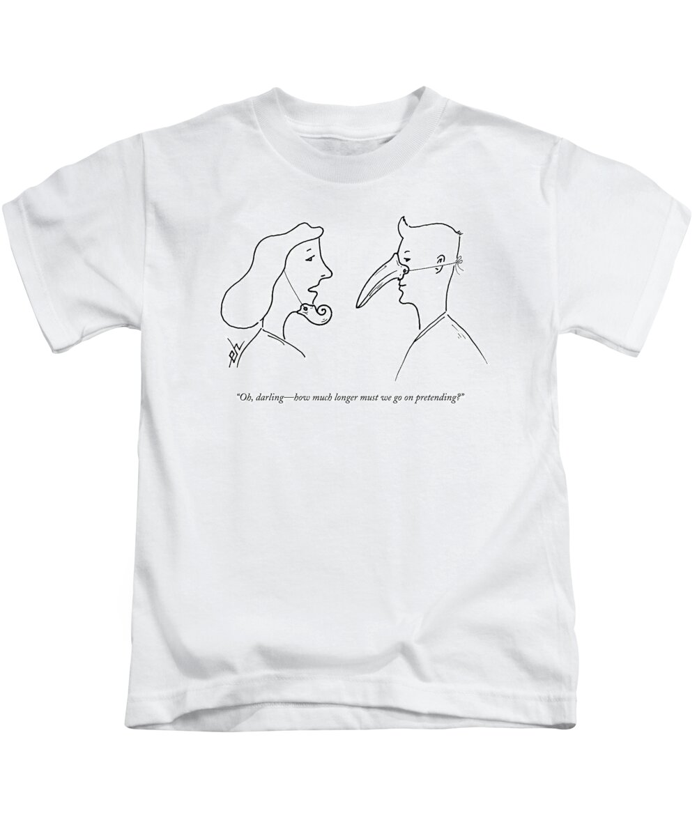 Masks Kids T-Shirt featuring the drawing Oh, Darling - How Much Longer Must We Go by Erik Hilgerdt