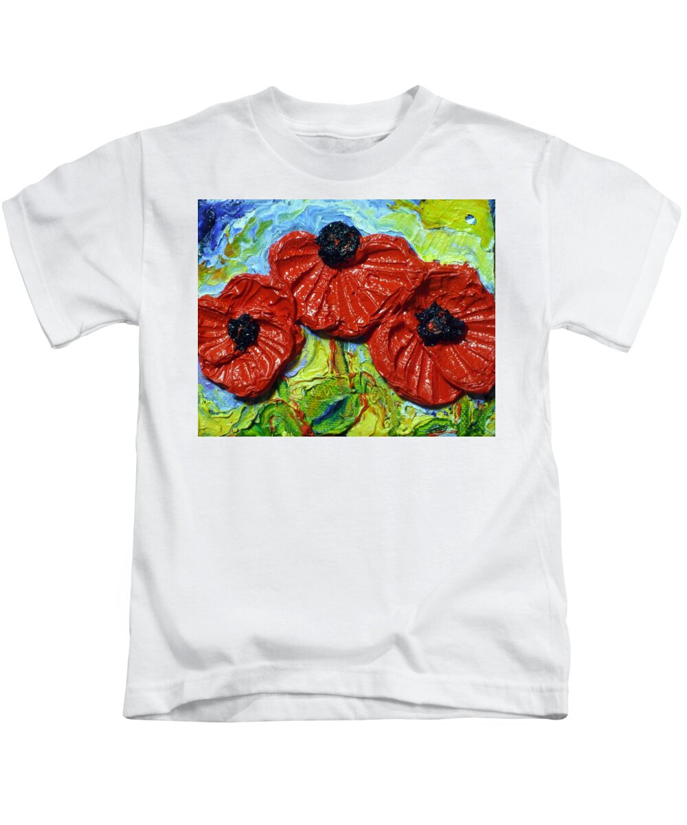 Red Kids T-Shirt featuring the painting Paris' Red Poppies #2 by Paris Wyatt Llanso