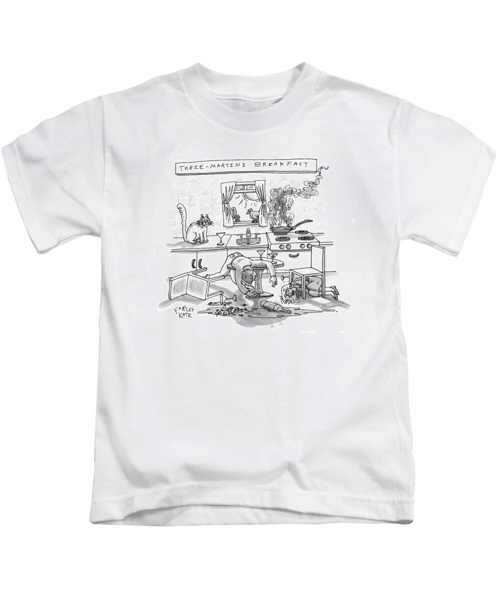 Alcohol Kids T-Shirt featuring the drawing Captionless; Three-martini Breakfast by Farley Katz