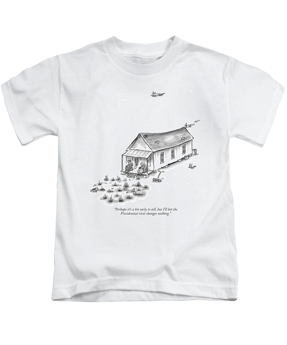 Rural Hicks Government Problems

(couple Sitting On Front Porch As Plane Flies Overhead.) 120740 Fco Frank Cotham Kids T-Shirt featuring the drawing Perhaps It's A Bit Early To Tell by Frank Cotham
