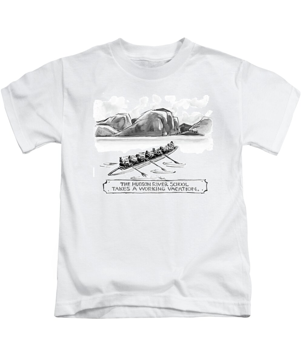 Art Painting Word Play Regional New York 

(artists Painting While Rowing A Boat.) 121471 Llo Lee Lorenz Kids T-Shirt featuring the drawing The Hudson River School Takes A Working Vacation by Lee Lorenz