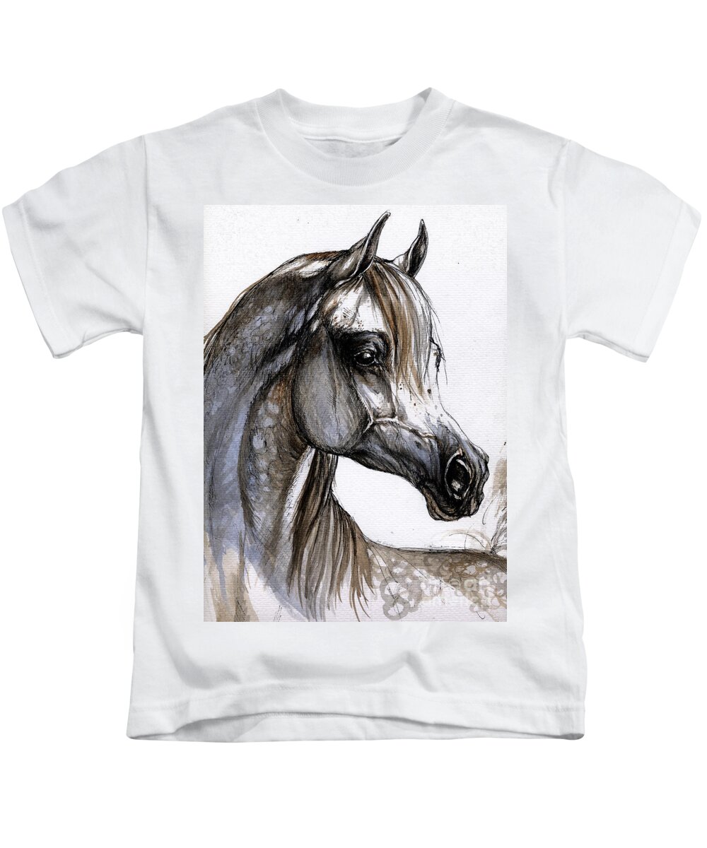 Horse Kids T-Shirt featuring the painting Arabian Horse by Ang El