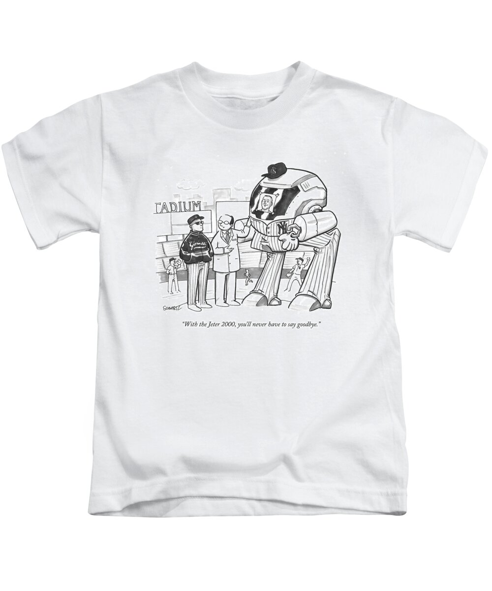 Yankees Kids T-Shirt featuring the drawing With The Jeter 2000 by Benjamin Schwartz