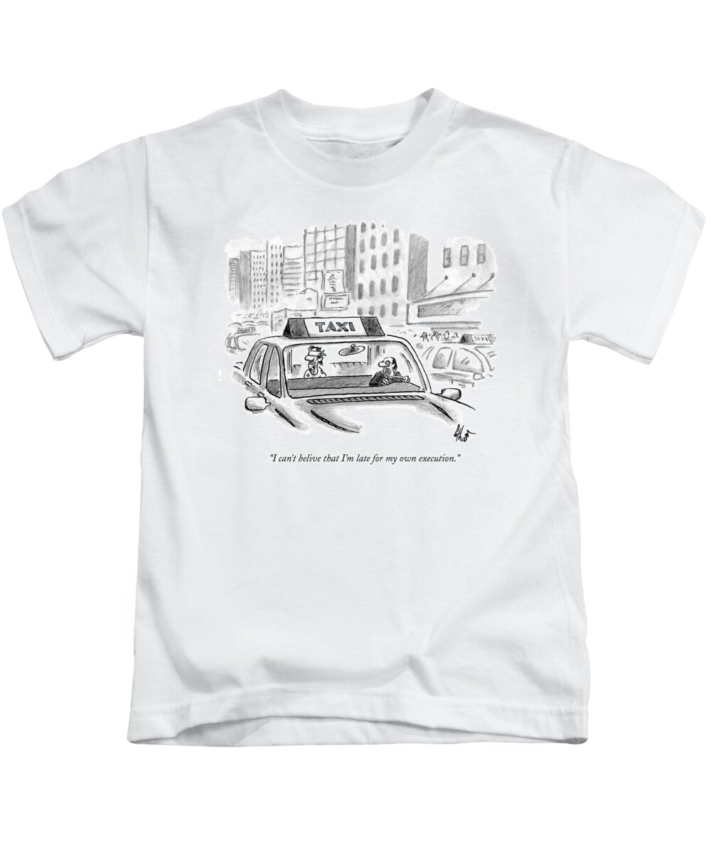 Tardiness Kids T-Shirt featuring the drawing I Can't Belive That I'm Late For My Own Execution by Frank Cotham