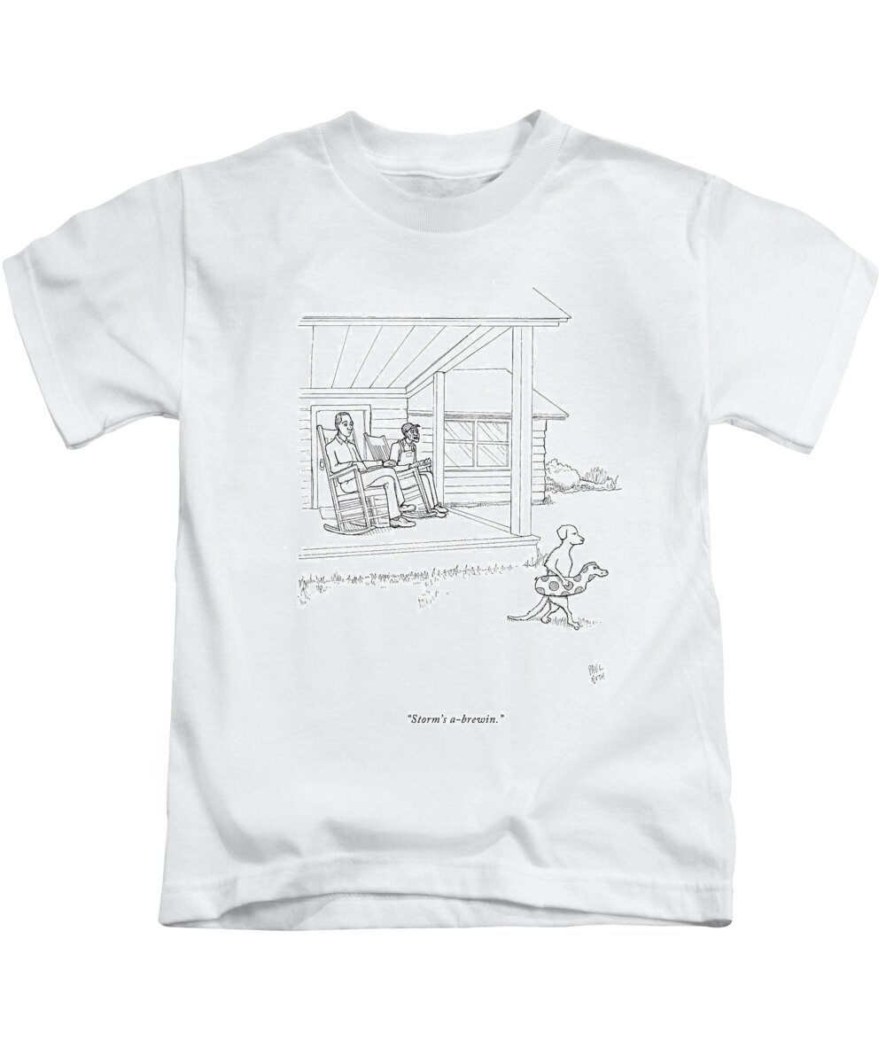 Dogs Kids T-Shirt featuring the drawing Storm's A-brewin by Paul Noth