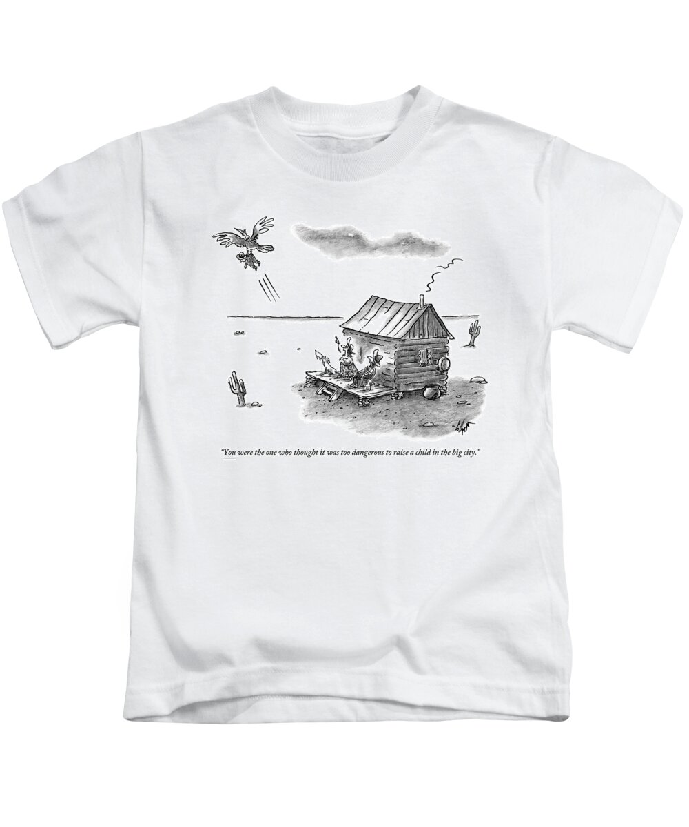 Front Porch Kids T-Shirt featuring the drawing A Back Country Couple Sit On Their Porch by Frank Cotham