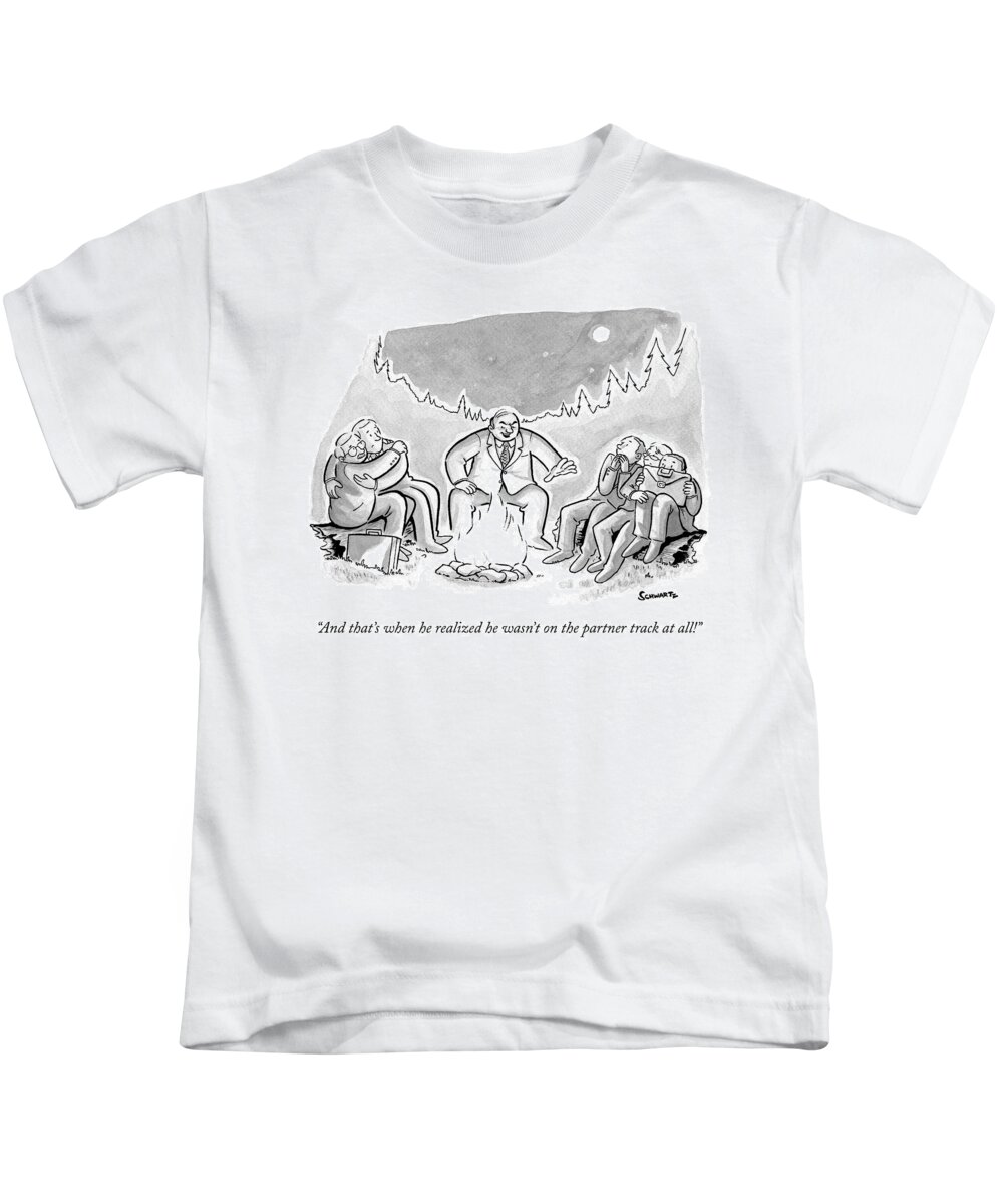 Businessmen Kids T-Shirt featuring the drawing A Businessman In A Suit Sits Telling A Story by Benjamin Schwartz