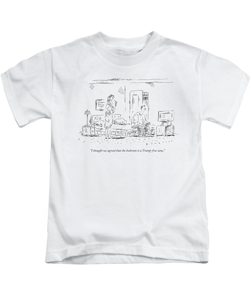 Couple Kids T-Shirt featuring the drawing A Couple In Their Bedroom by Barbara Smaller