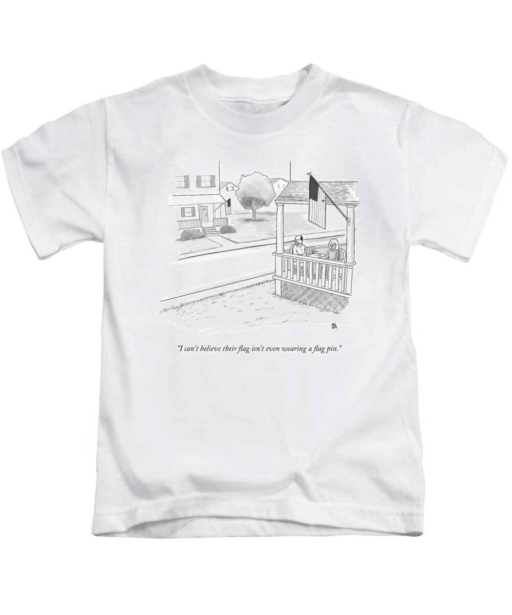Neighbors Kids T-Shirt featuring the drawing A Couple On A Porch Looking Over At A House by Paul Noth