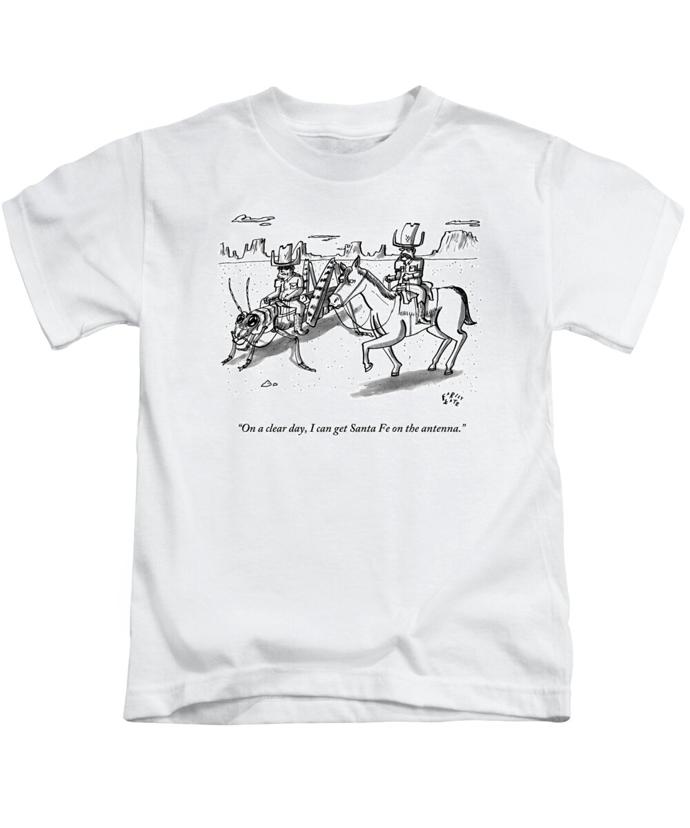 Cowboys Kids T-Shirt featuring the drawing A Cowboy Rides A Horse Next To Another Cowboy Who by Farley Katz