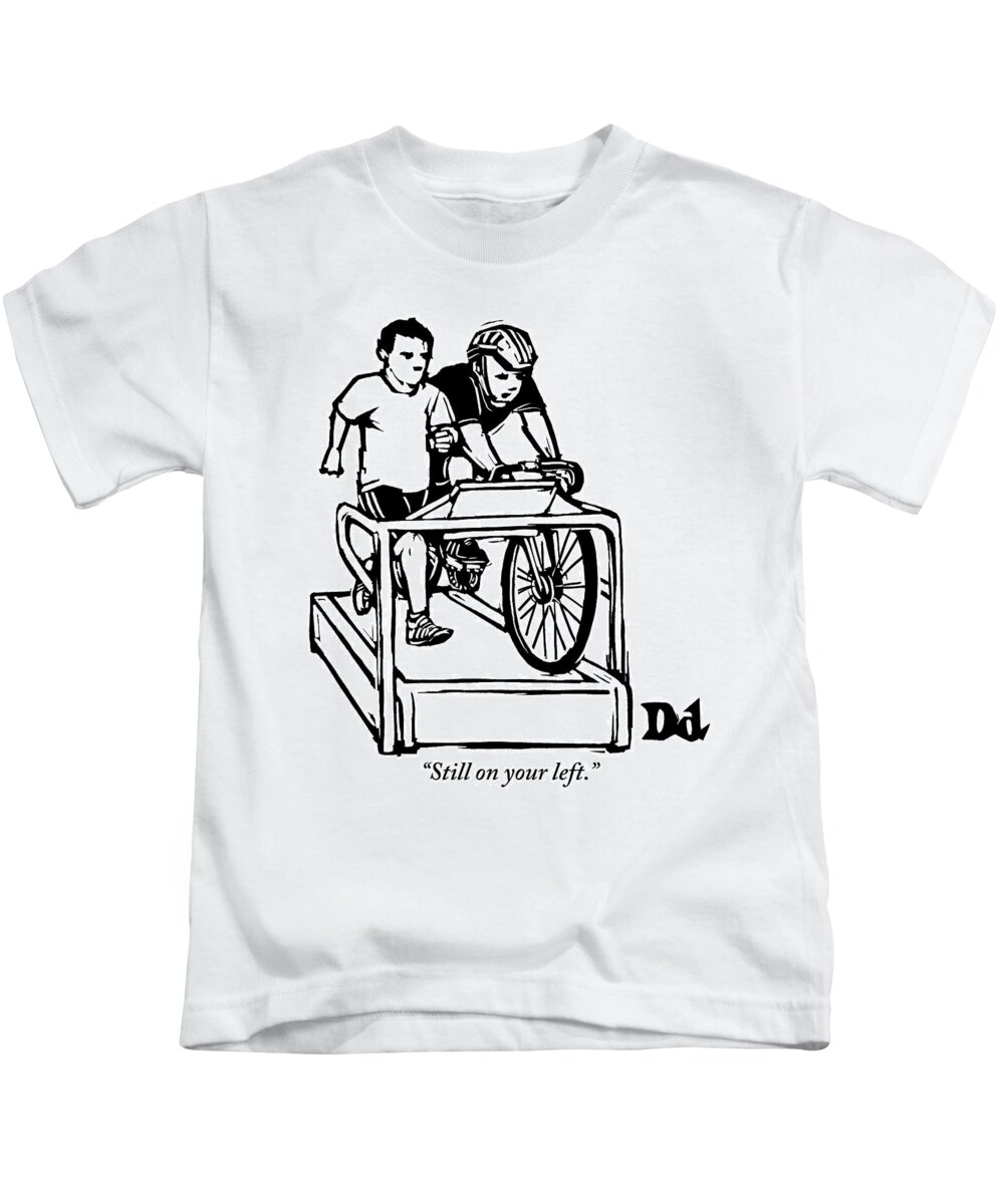 Bicycles Kids T-Shirt featuring the drawing A Cyclist Says To A Jogger. They Are Both by Drew Dernavich