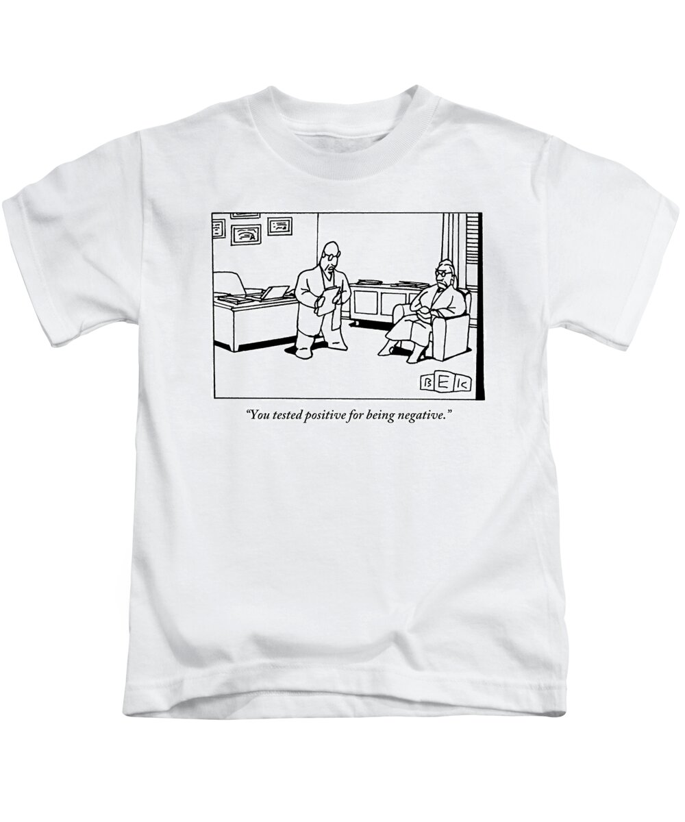 Doctor Kids T-Shirt featuring the photograph A Doctor Addresses An Older Woman Seated by Bruce Eric Kaplan
