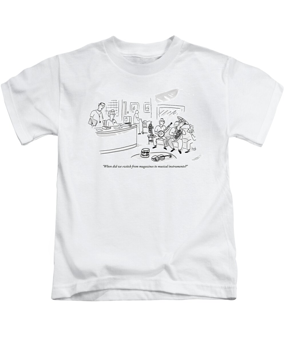 Doctor's Office Kids T-Shirt featuring the drawing A Doctor Talks To A Receptionist At His Office by Bob Eckstein