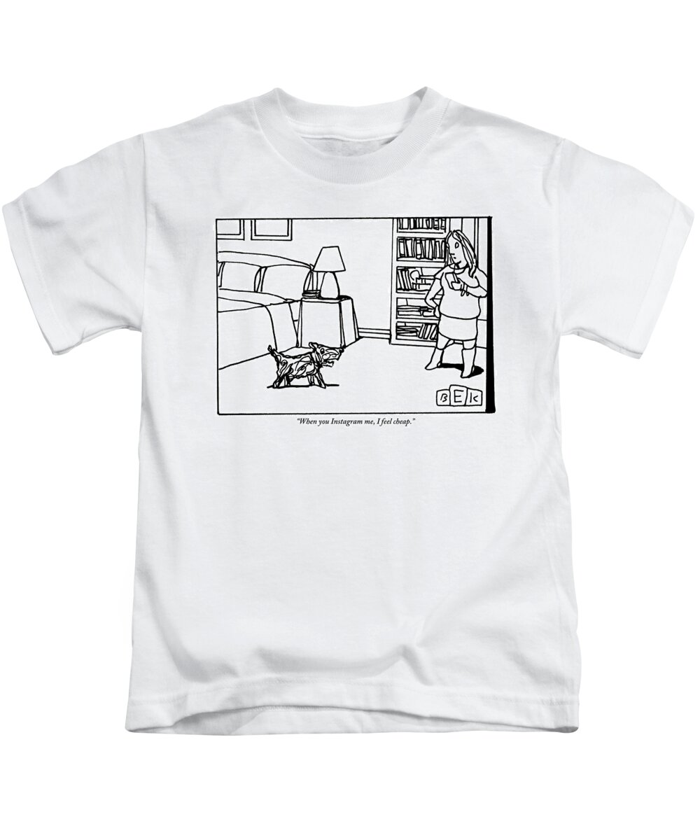 Instagram Kids T-Shirt featuring the drawing A Dog Talks To His Owner by Bruce Eric Kaplan