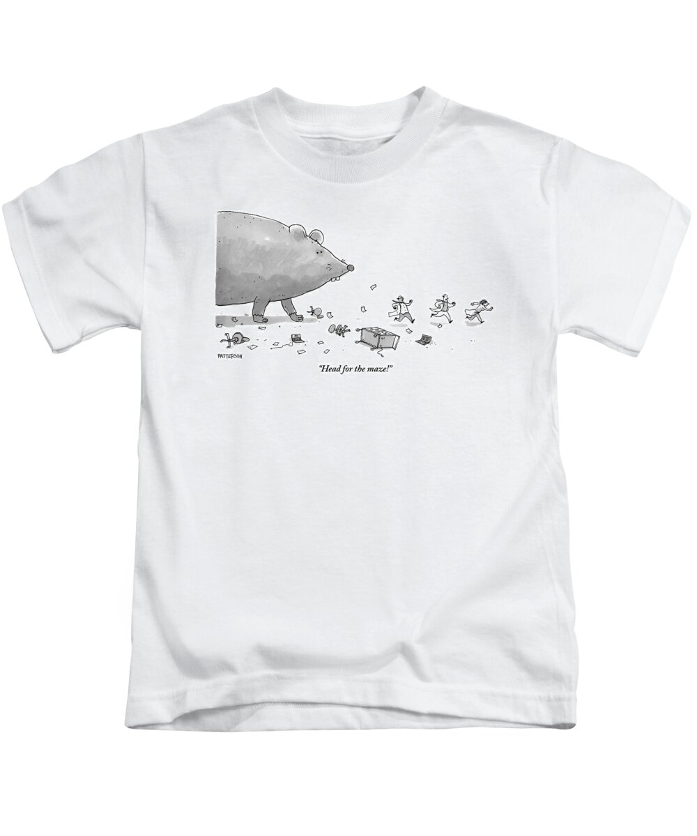 Rats Kids T-Shirt featuring the drawing A Giant Rat Chases Scientists by Jason Patterson