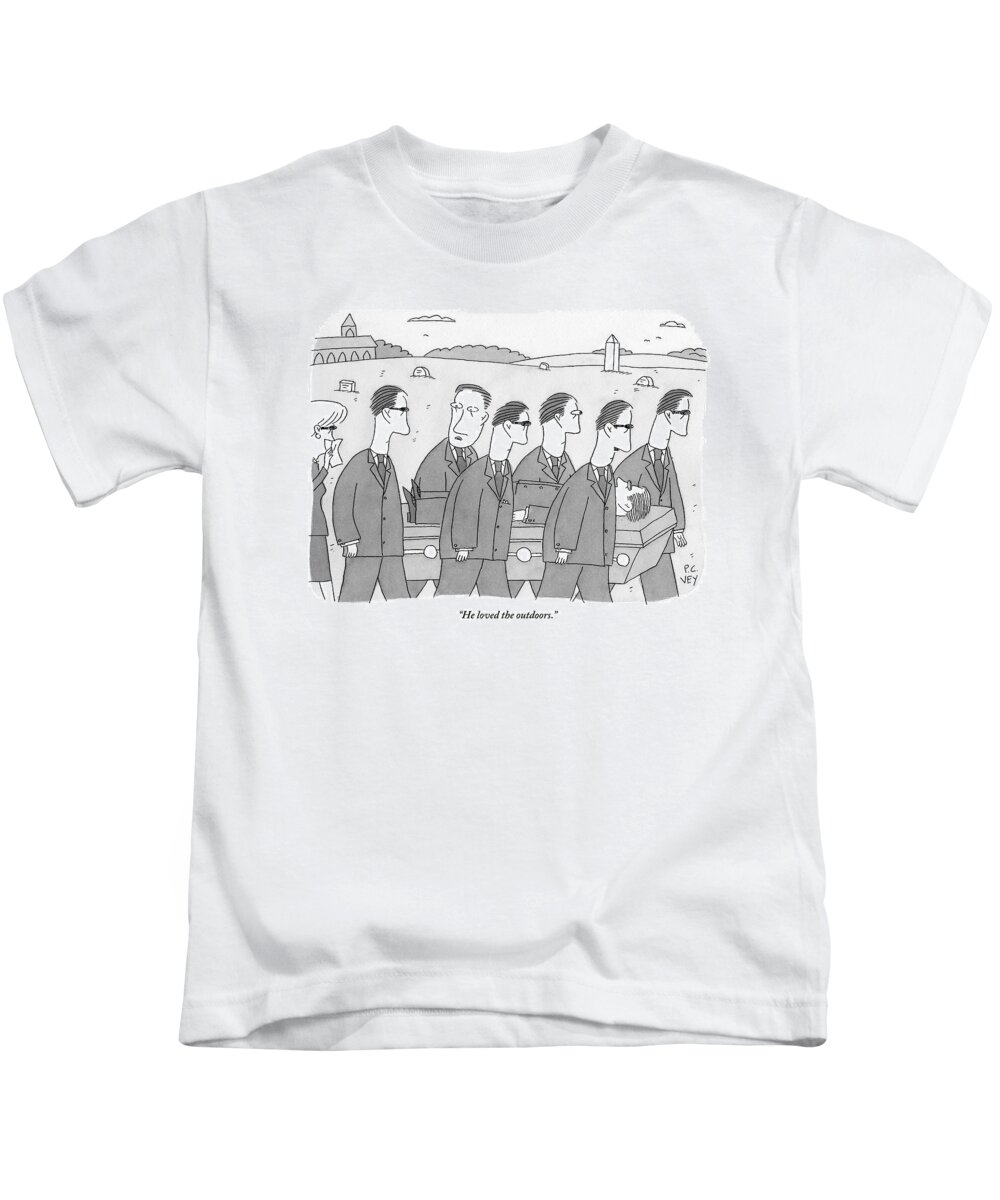 Funerals Kids T-Shirt featuring the drawing A Group Of Mourners At A Funeral Are Carrying by Peter C. Vey
