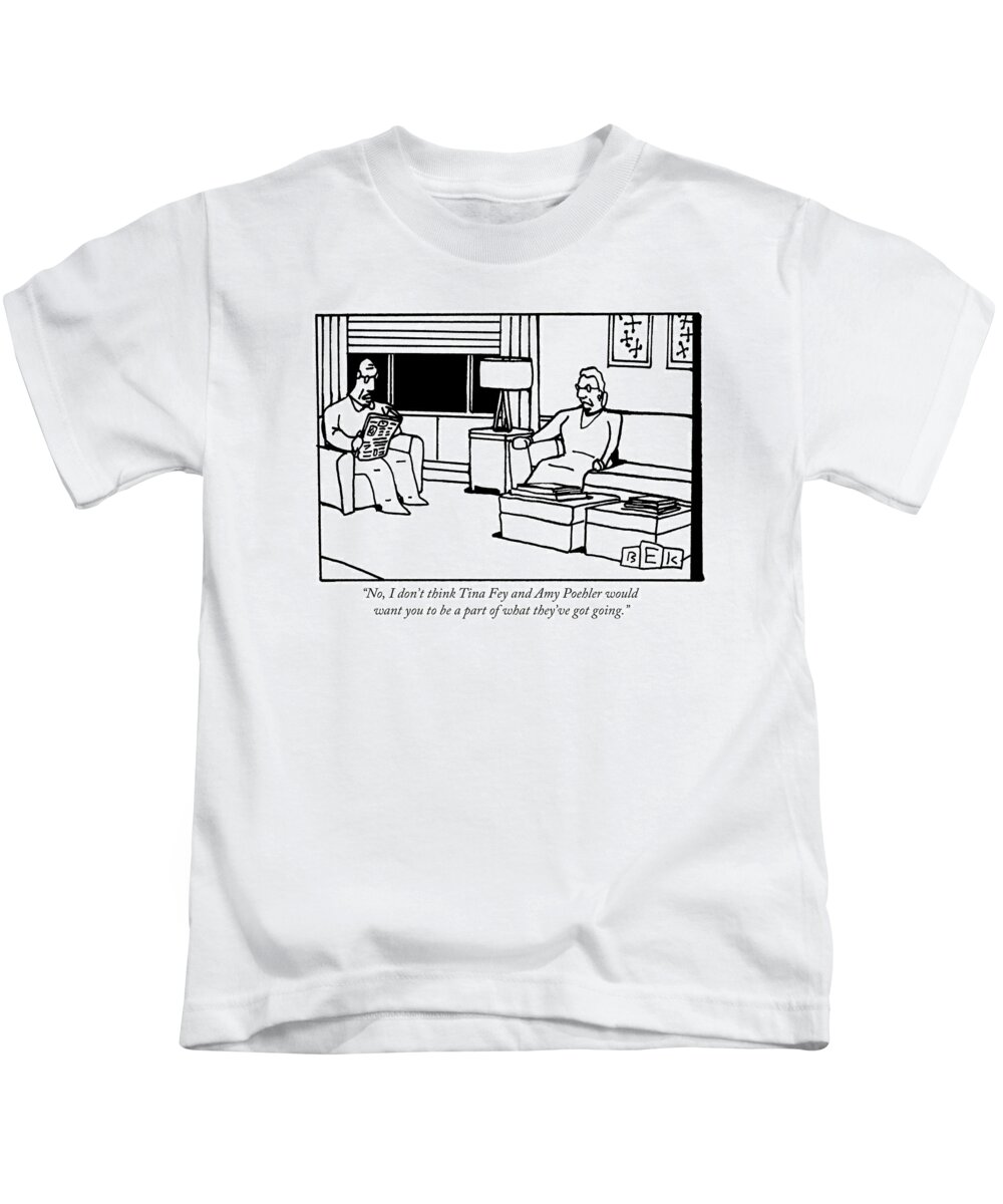 Comedy Kids T-Shirt featuring the drawing A Husband And Wife Sit In A Living Room by Bruce Eric Kaplan