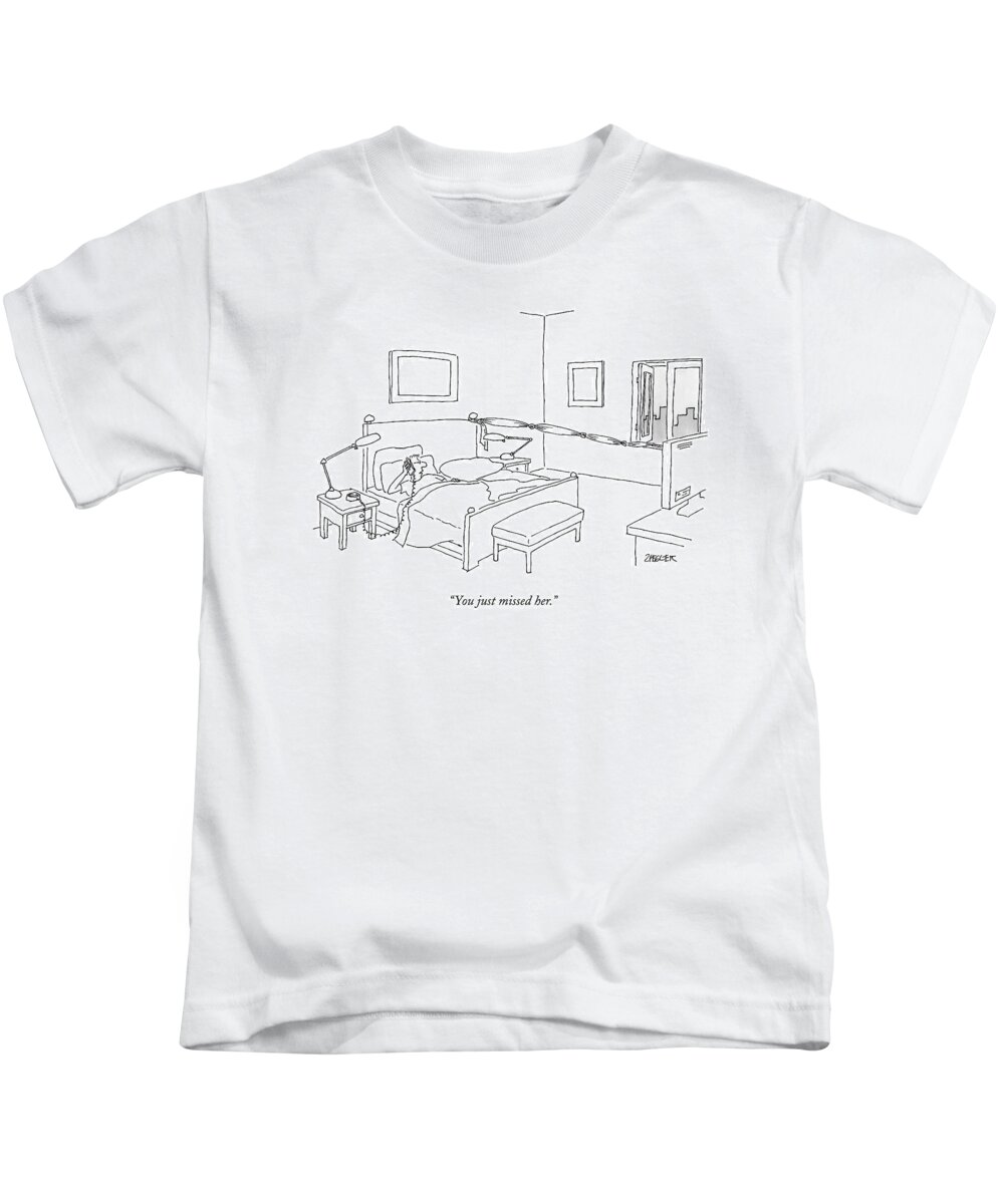 Affair Kids T-Shirt featuring the drawing A Husband Speaks On The Phone by Jack Ziegler