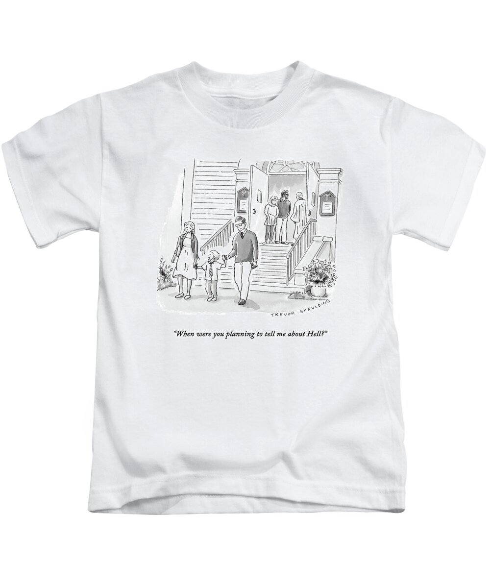 Church Kids T-Shirt featuring the drawing A Little Boy Speaks To His Parents by Trevor Spaulding