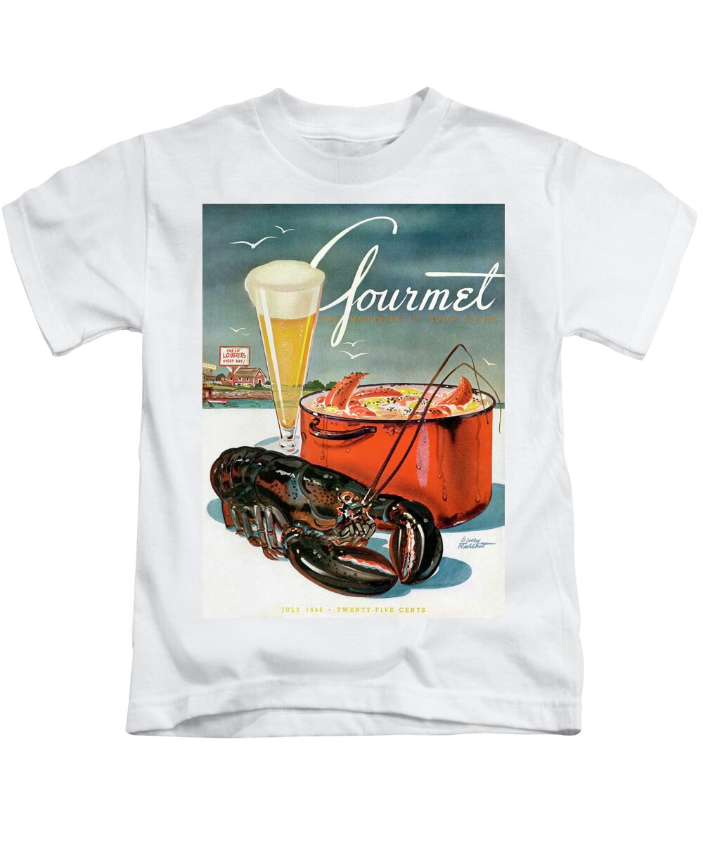 Illustration Kids T-Shirt featuring the photograph A Lobster And A Lobster Pot With Beer by Henry Stahlhut