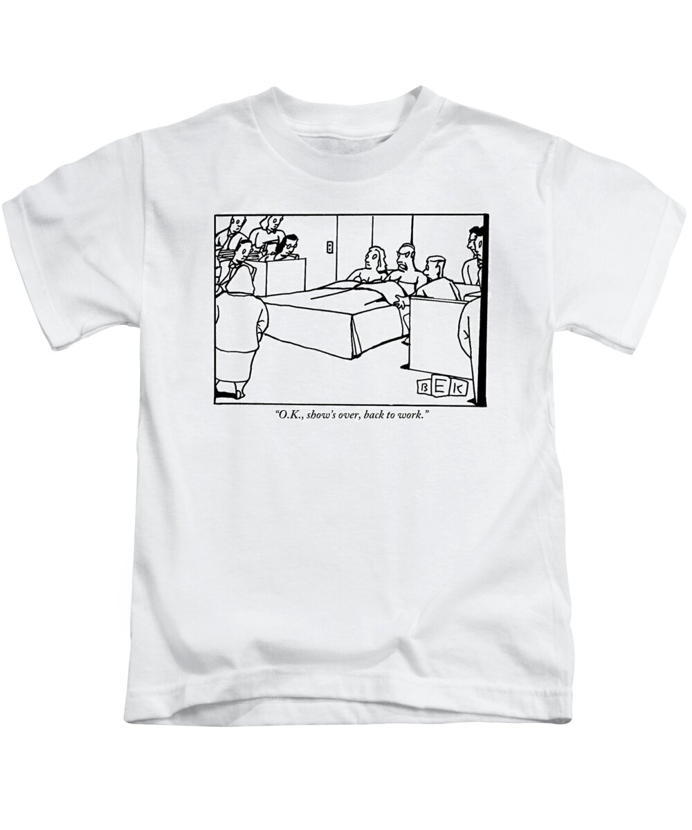 Sex Kids T-Shirt featuring the drawing A Man And Woman Are Sitting In Bed In The Middle by Bruce Eric Kaplan