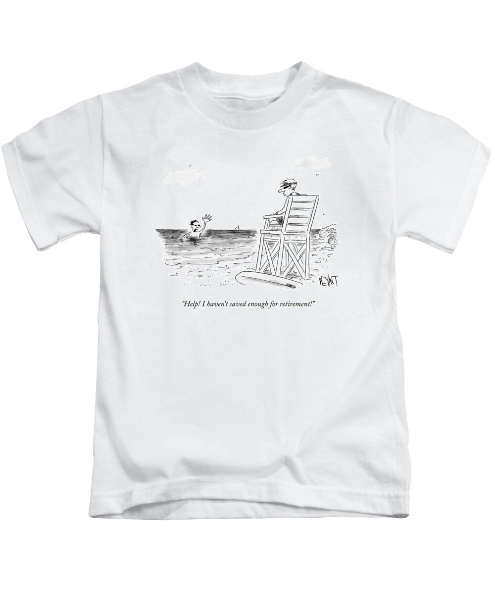 Drowning Kids T-Shirt featuring the drawing A Man Drowning In The Ocean Waves Towards by Christopher Weyant