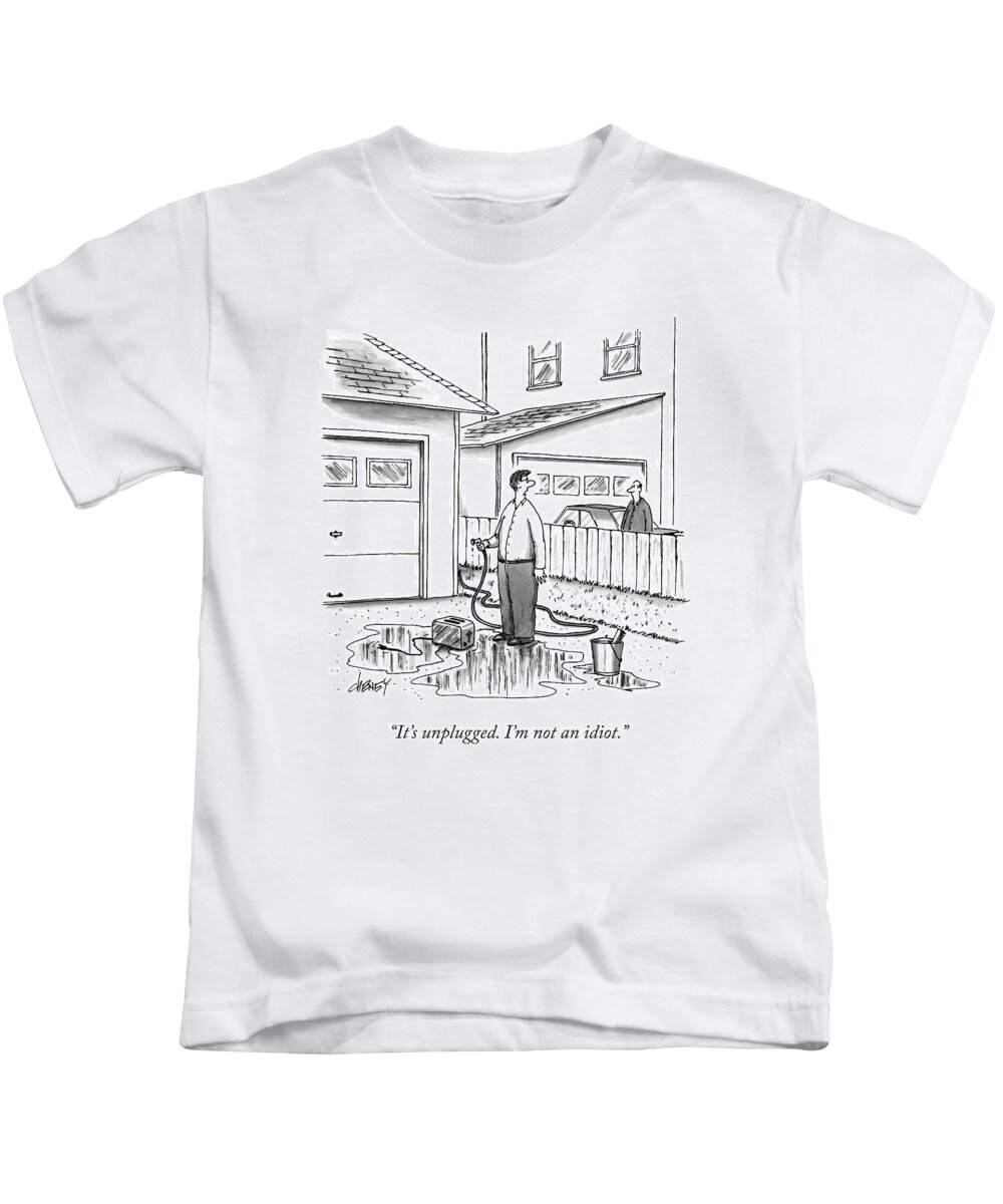Cctk Toaster Kids T-Shirt featuring the drawing A Man In His Driveway Sprays A Toaster by Tom Cheney