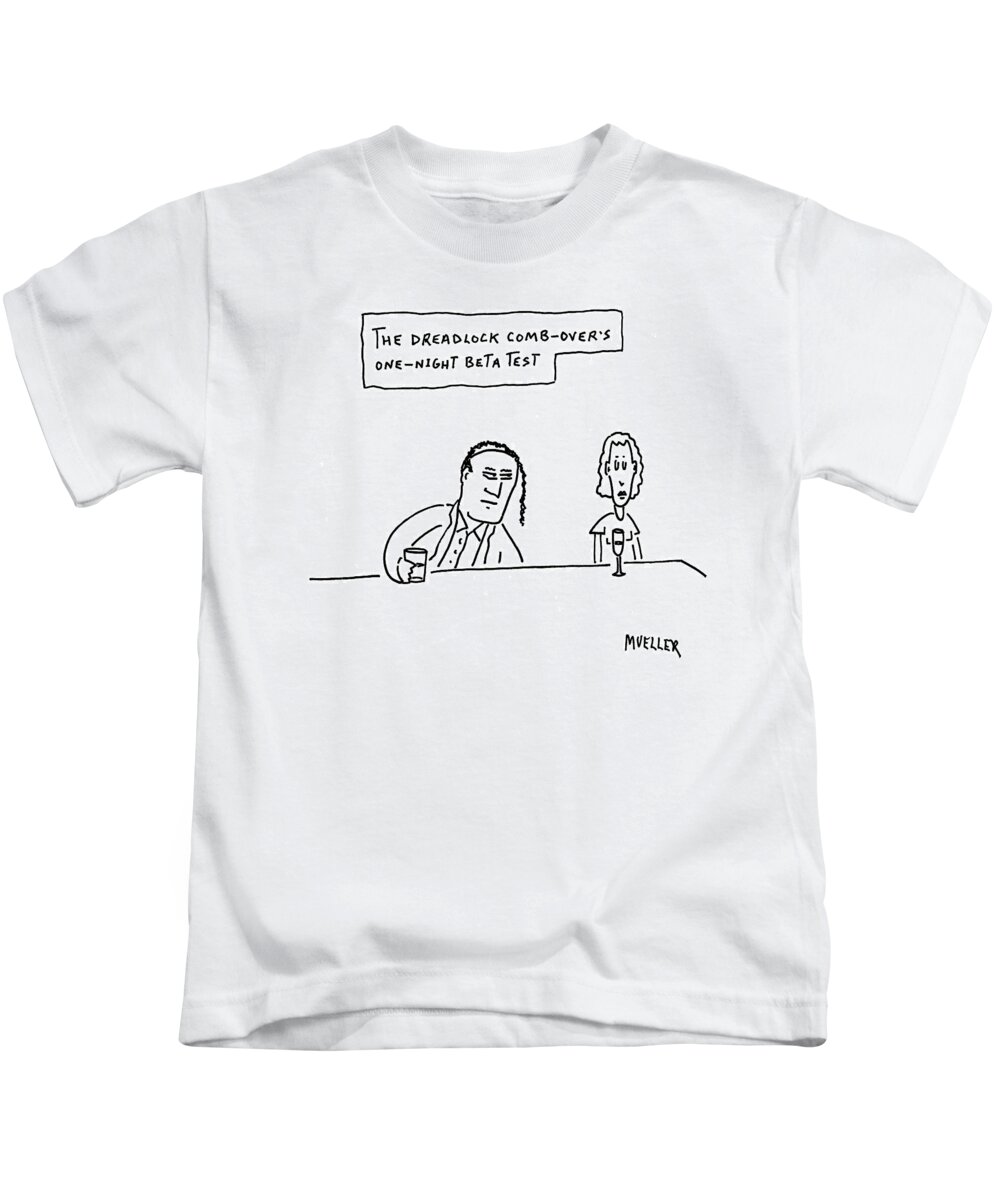 Hair Kids T-Shirt featuring the drawing A Man Sits Near A Woman At A Bar. He Is Balding by Peter Mueller