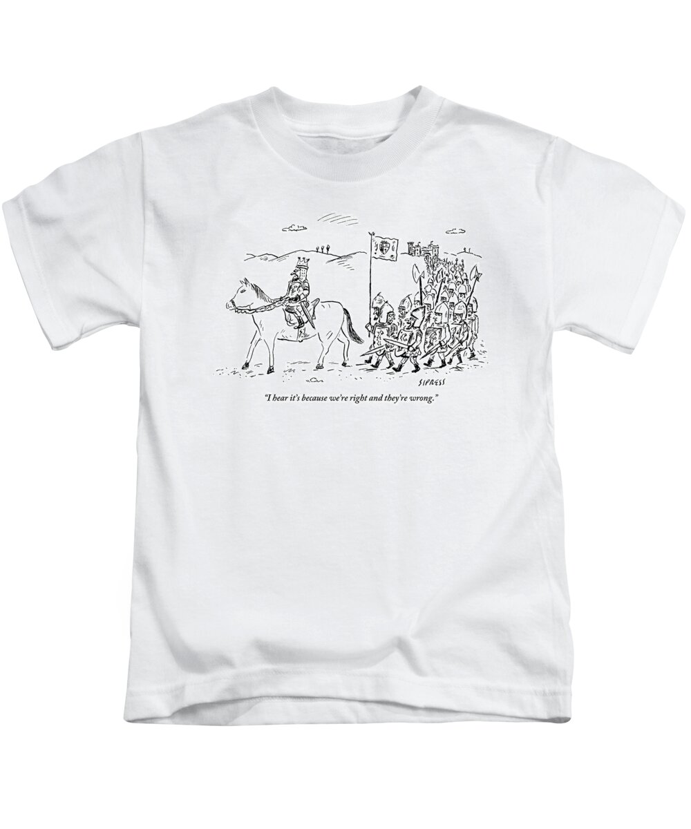 Medieval Kids T-Shirt featuring the drawing A Medieval Army Leaves A Castle On Foot Led by David Sipress