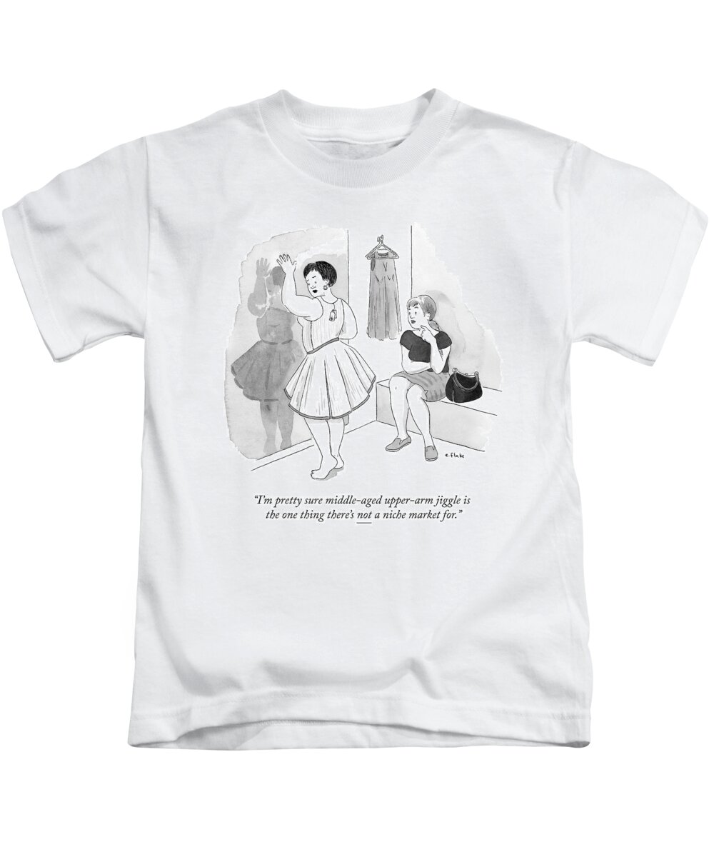 Porn Kids T-Shirt featuring the drawing A Middle-aged Woman Poses Her Arm Up Seductively by Emily Flake