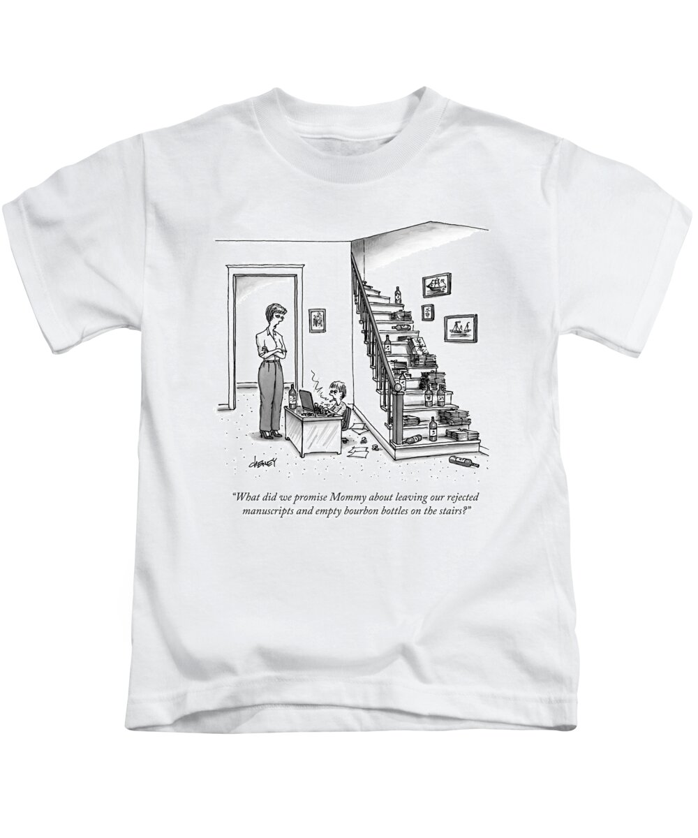 Writer Kids T-Shirt featuring the drawing A Mother Speaks To Her Son by Tom Cheney