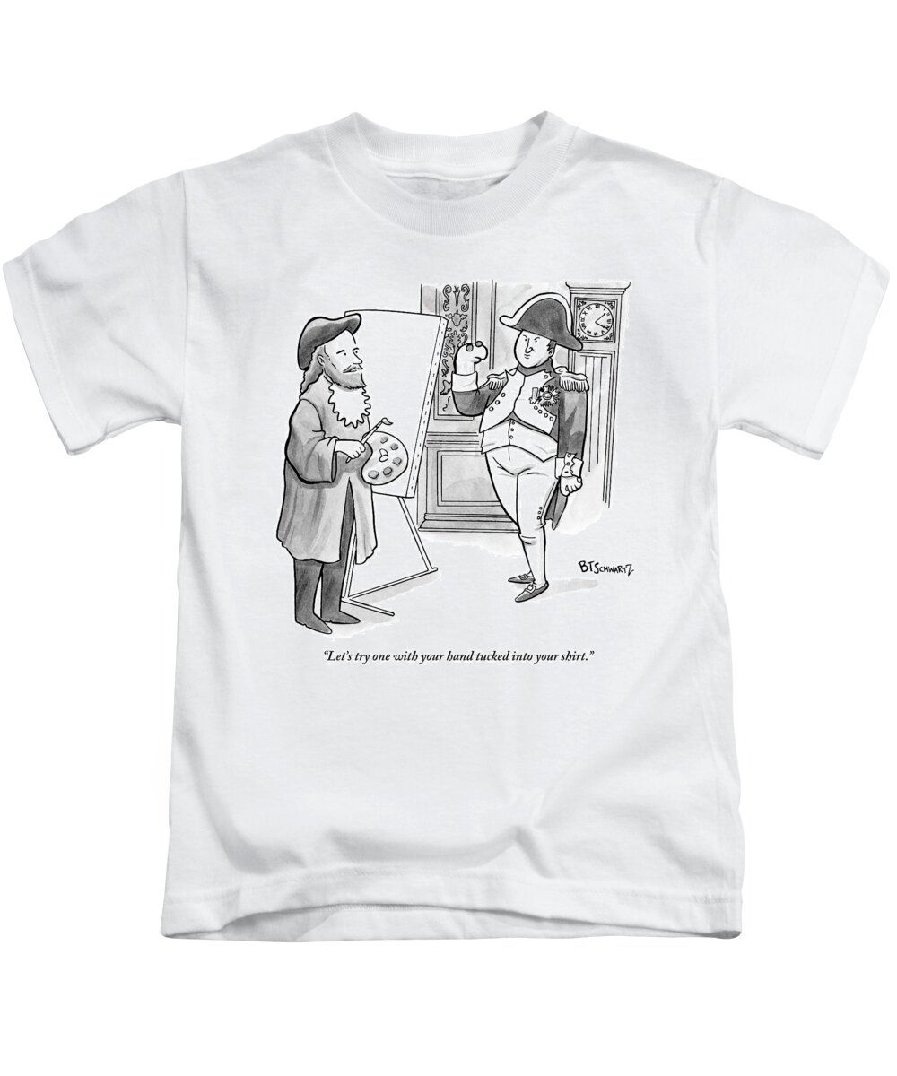 Napoleon Kids T-Shirt featuring the drawing A Painter Is Getting Ready To Paint A Portrait by Benjamin Schwartz