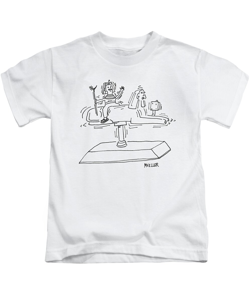 Captionless Ancient Egypt Kids T-Shirt featuring the drawing A Pharoah Rides A Mechanical Sphinx by Peter Mueller