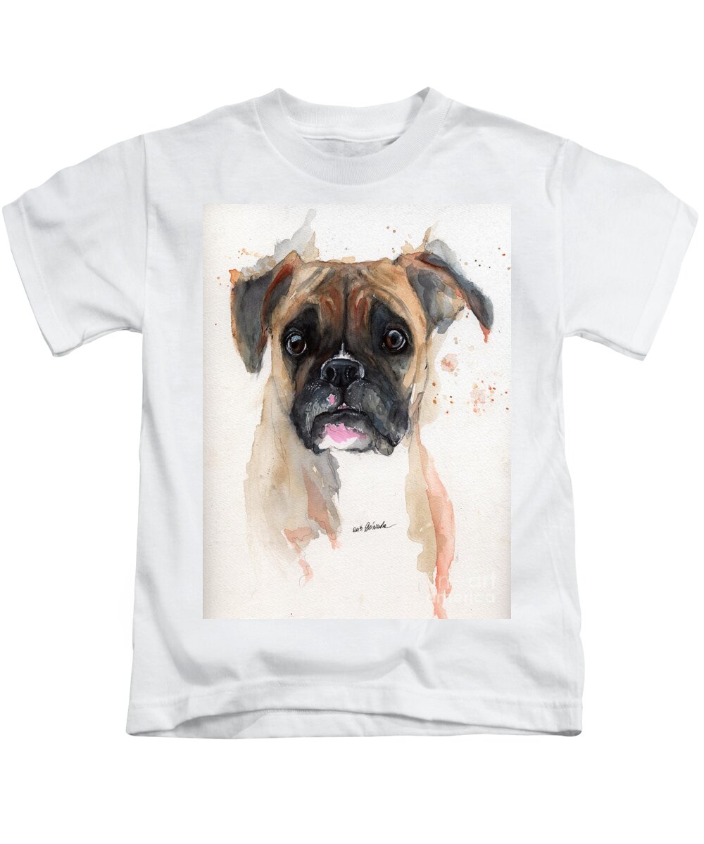 Dog Kids T-Shirt featuring the painting A Portrait Of A Boxer Dog by Ang El