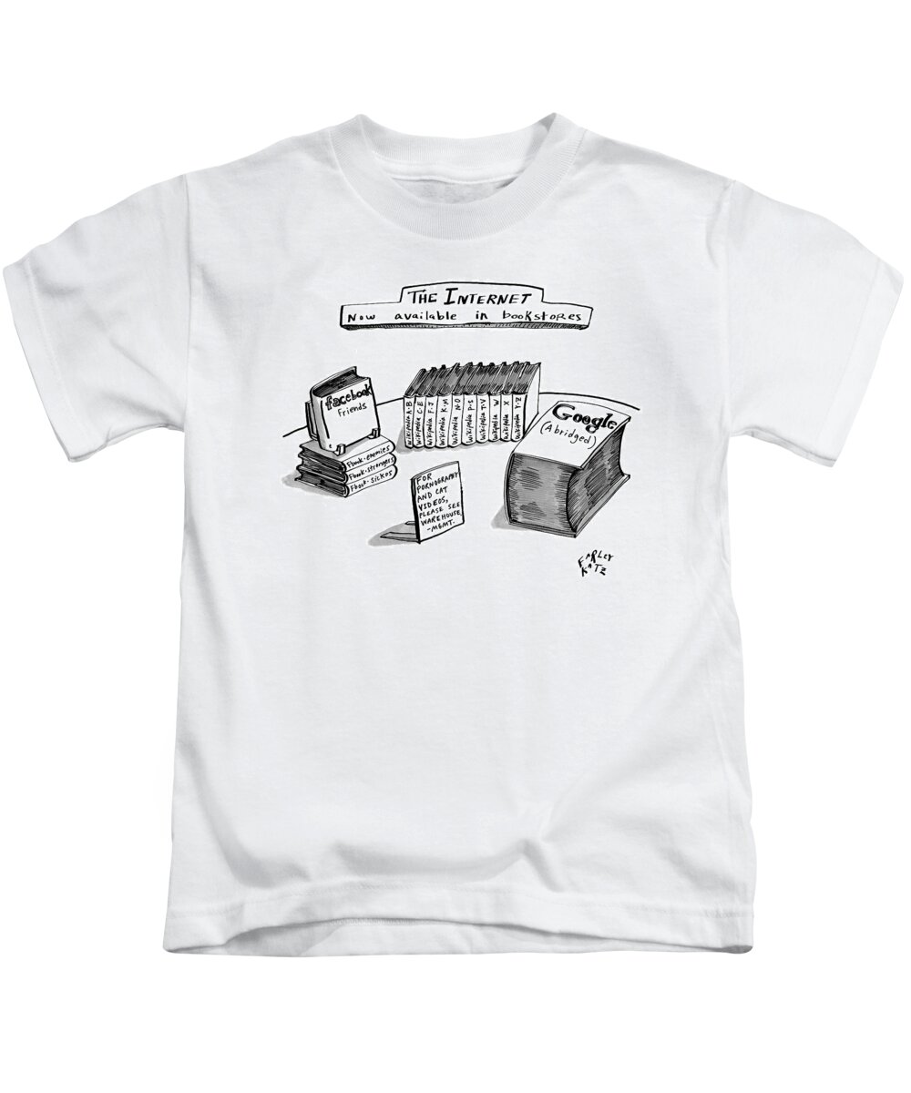 Books Kids T-Shirt featuring the drawing A Table Is Seen Covered With Books Relating by Farley Katz